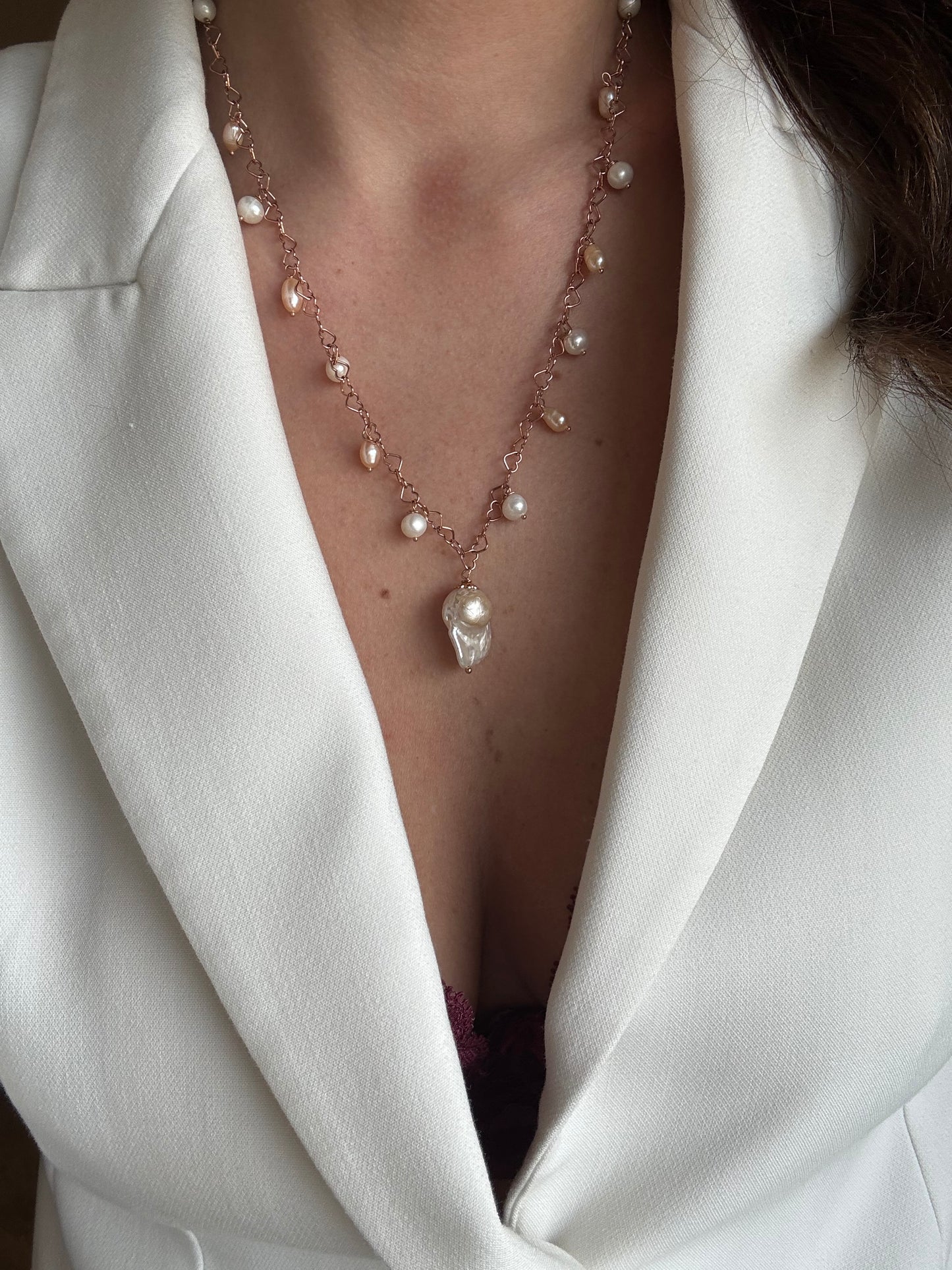 Collana Pietre Cuoricini & Perle