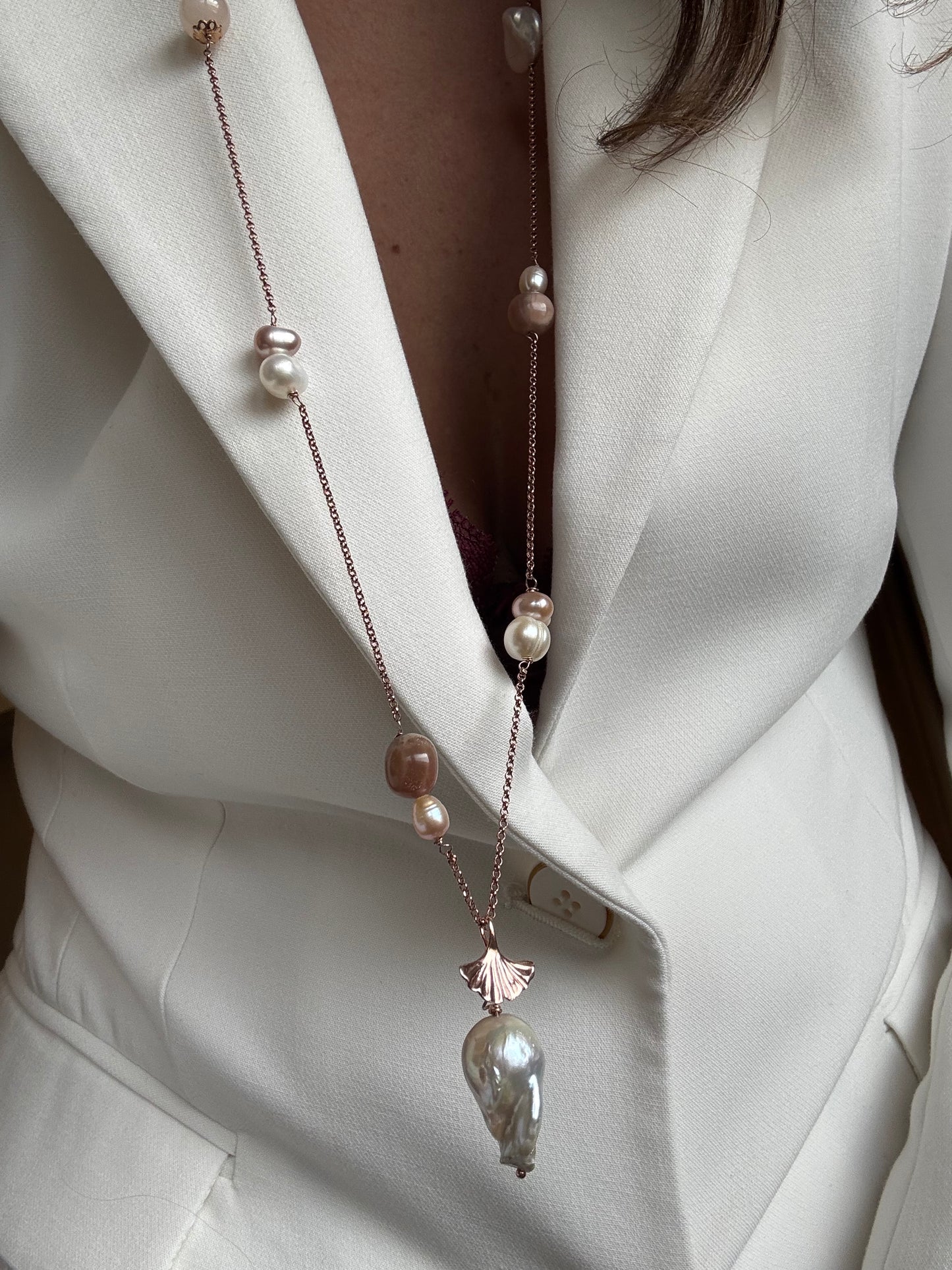 Collana Pietre di Luna, Ginko & Perla Barocca