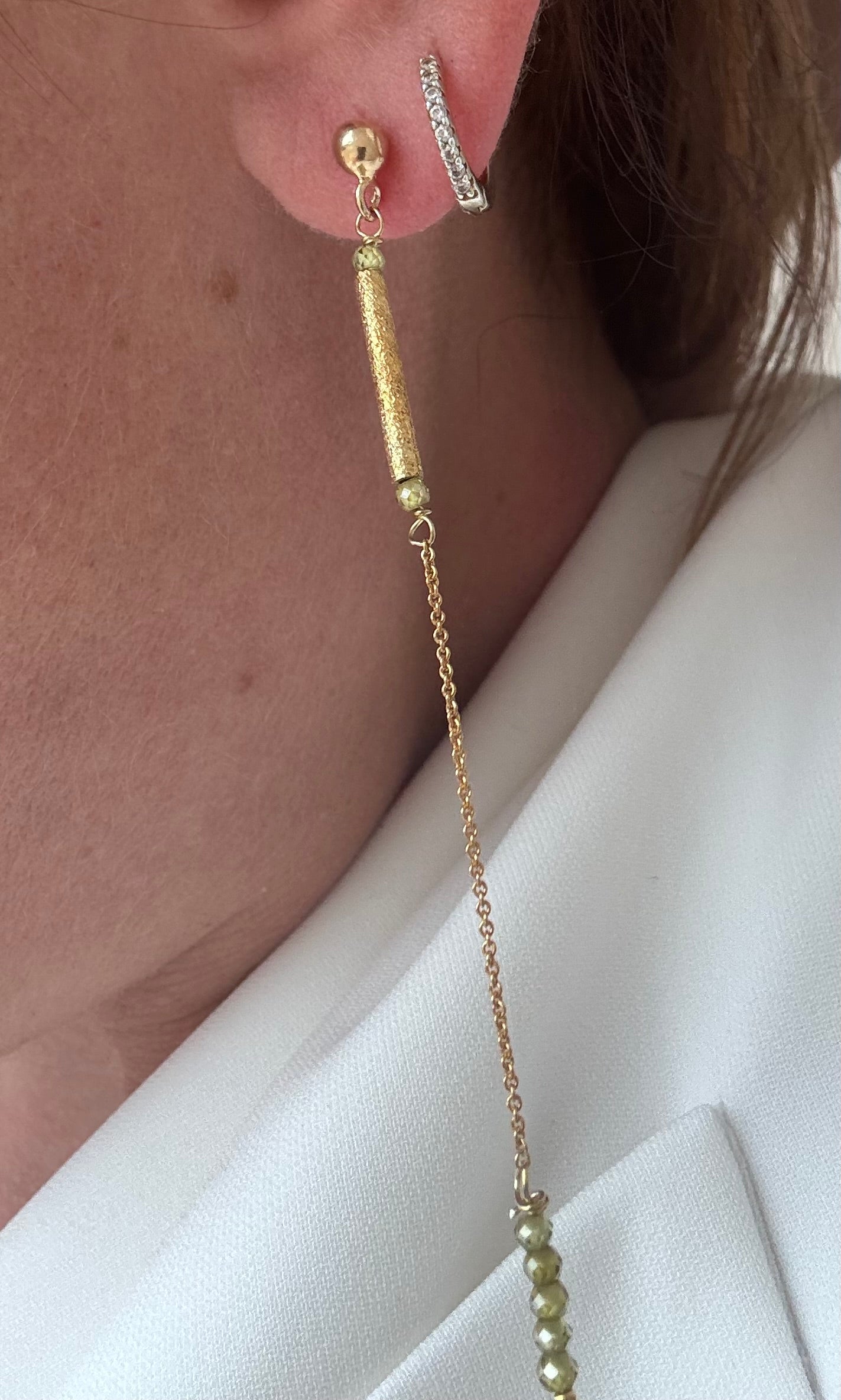 Orecchini Peridoto Catena e Barra in Argento Dorato |