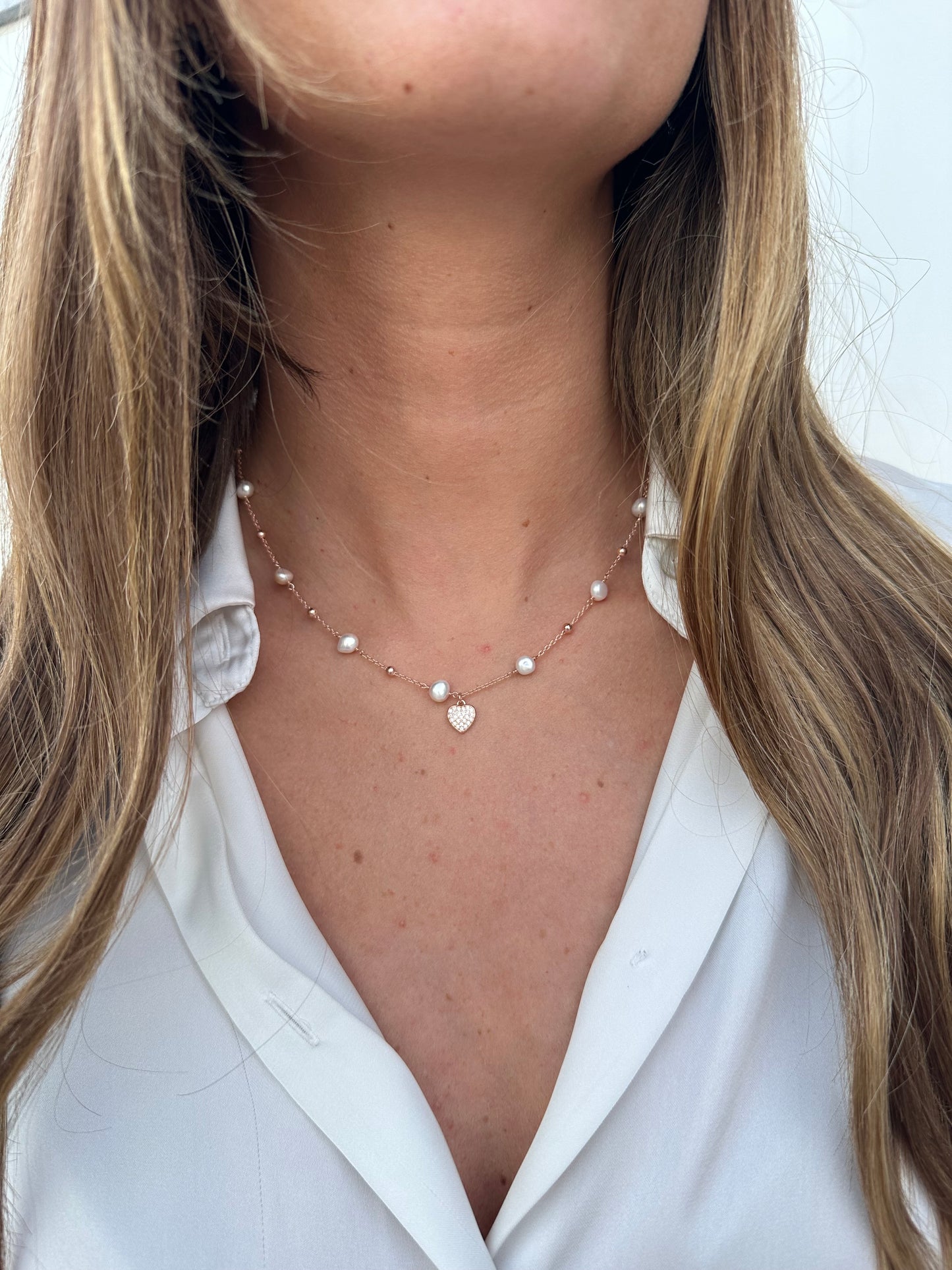 Collana Perle Cuore Zirconi