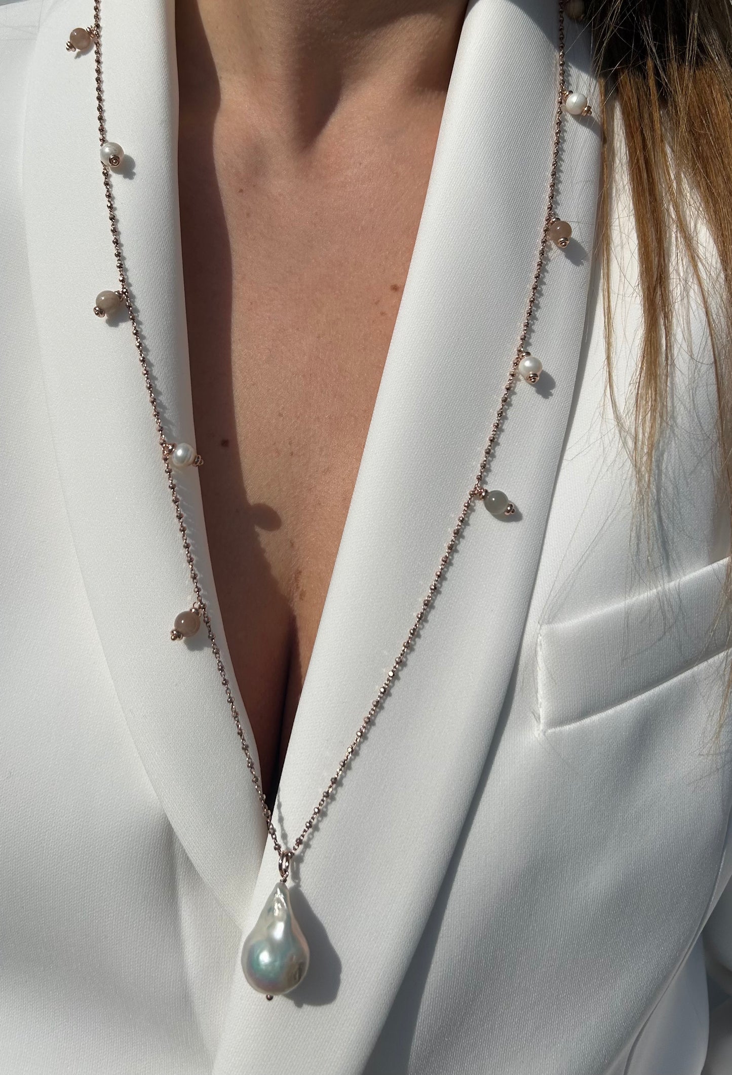 Collana Pietre di Luna & Perla Barocca
