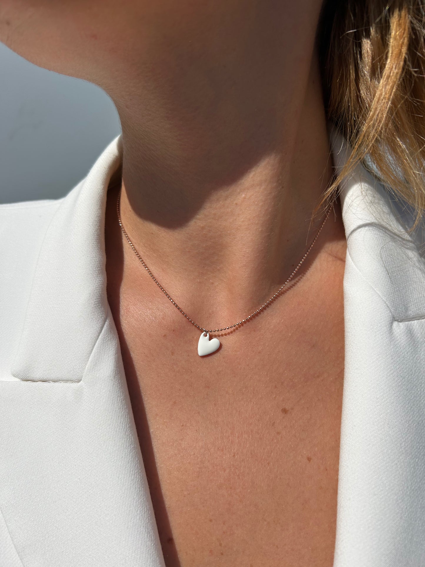 Collana Batticuore - Cuore Smaltato Bianco -