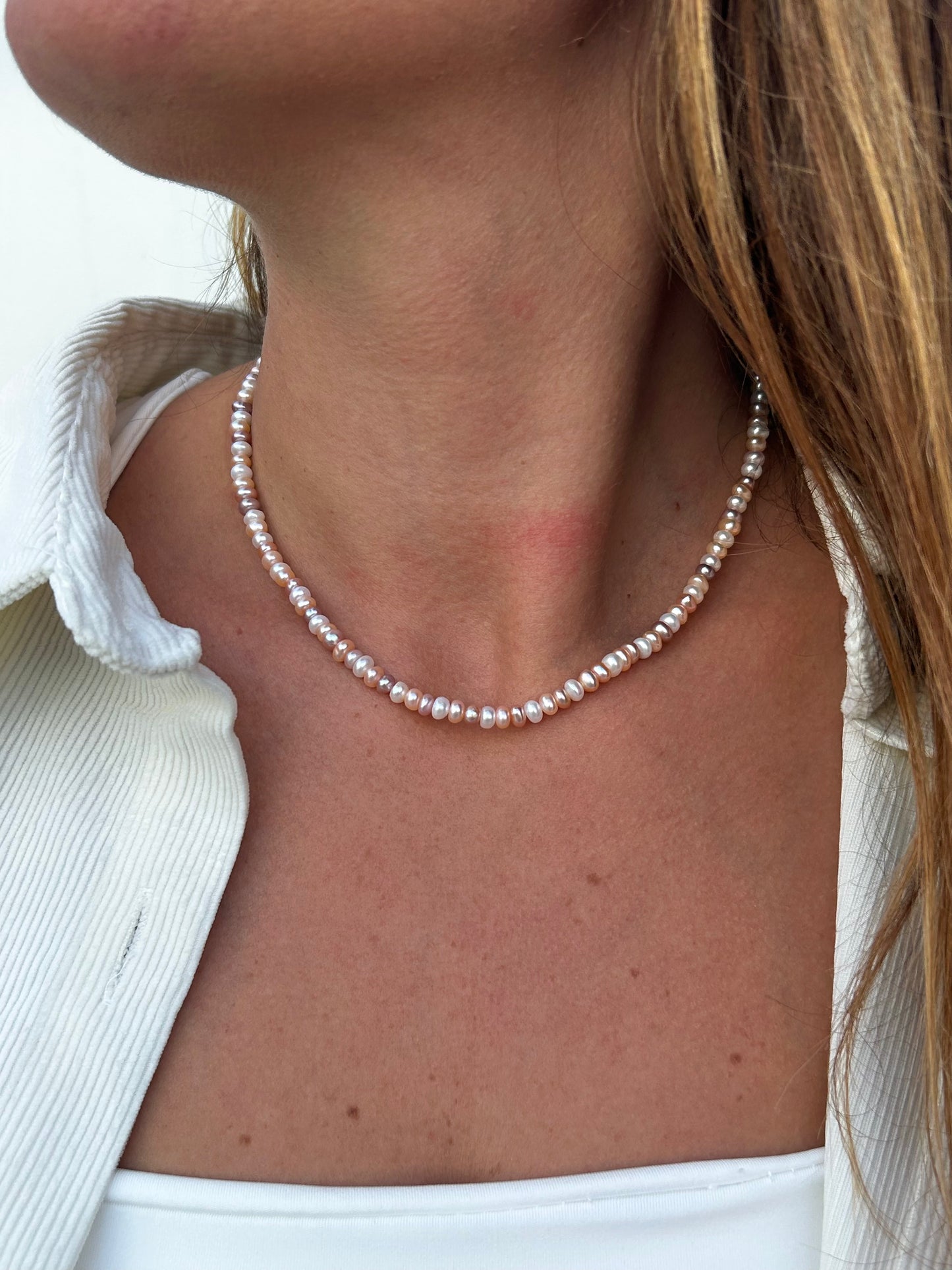 Collana Girocollo Perle Rosa