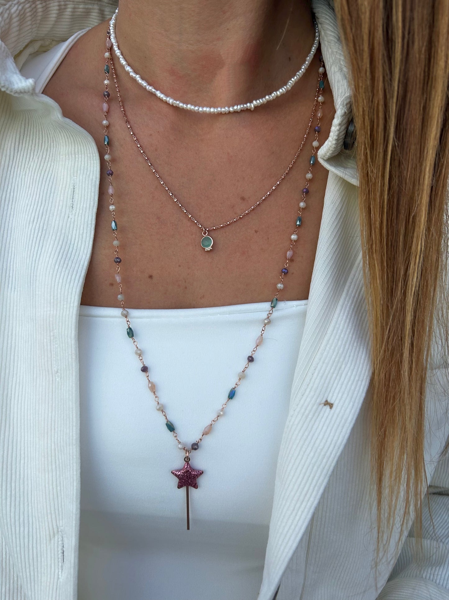 Set Collane Donna - Micro Perle Chocker - Amazzonite - Bacchetta Magica Glitter -