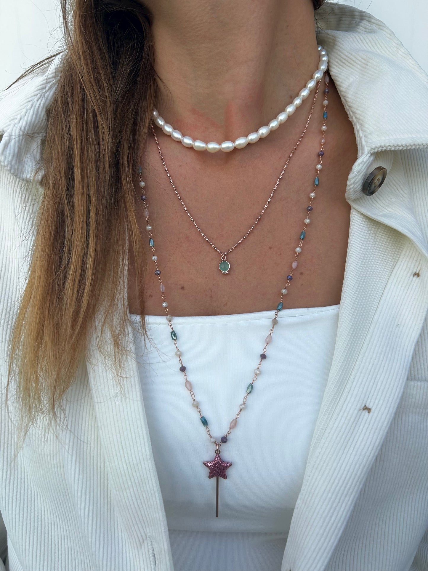 Set Collane Donna - Perle Risinio - Amazzonite- Bacchetta Magica Glitter -