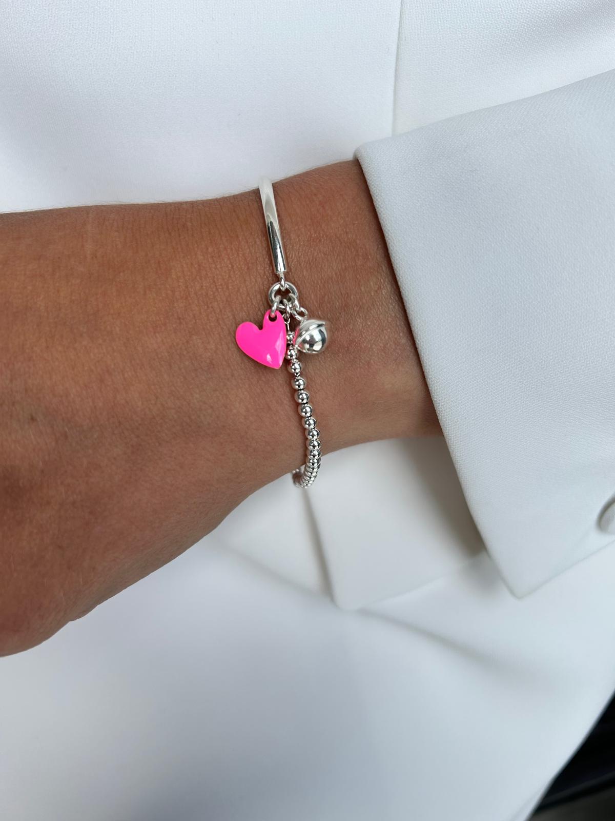 Bracciale Archetto Bollicine: Cuore Smaltato & Campanella
