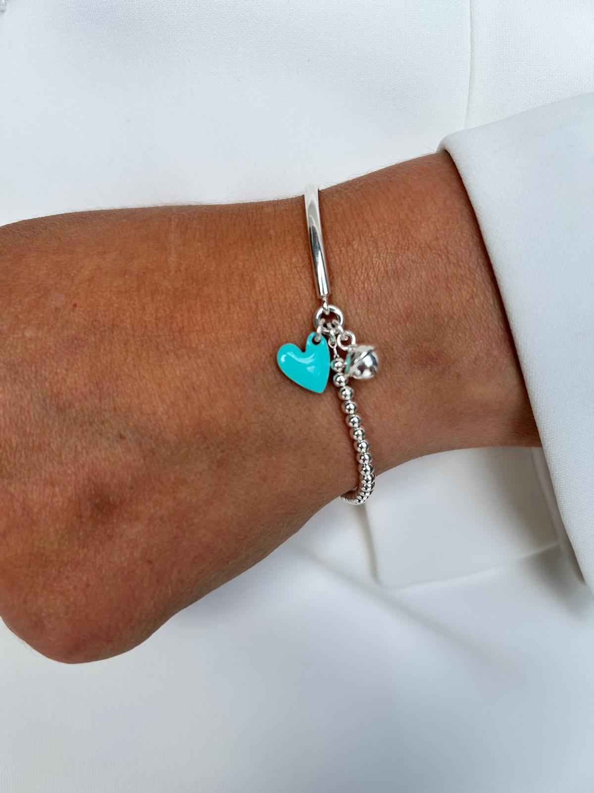 Bracciale Archetto Bollicine: Cuore Smaltato & Campanella