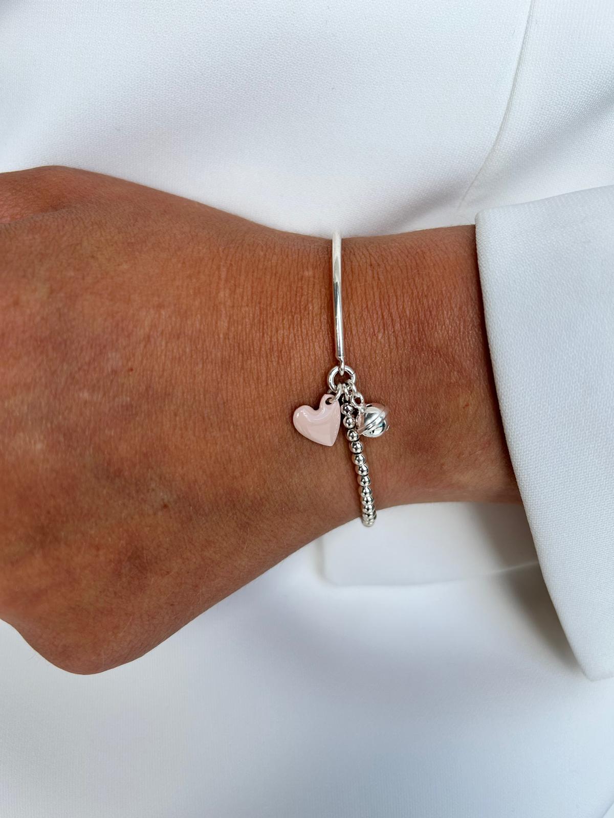 Bracciale Archetto Bollicine: Cuore Smaltato & Campanella