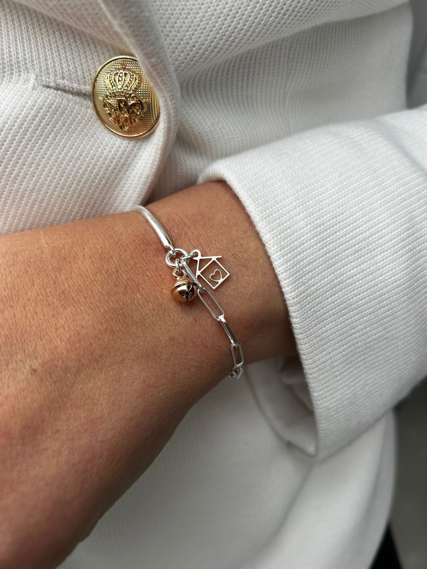 Bracciale archetto con catena rettangolare casetta love