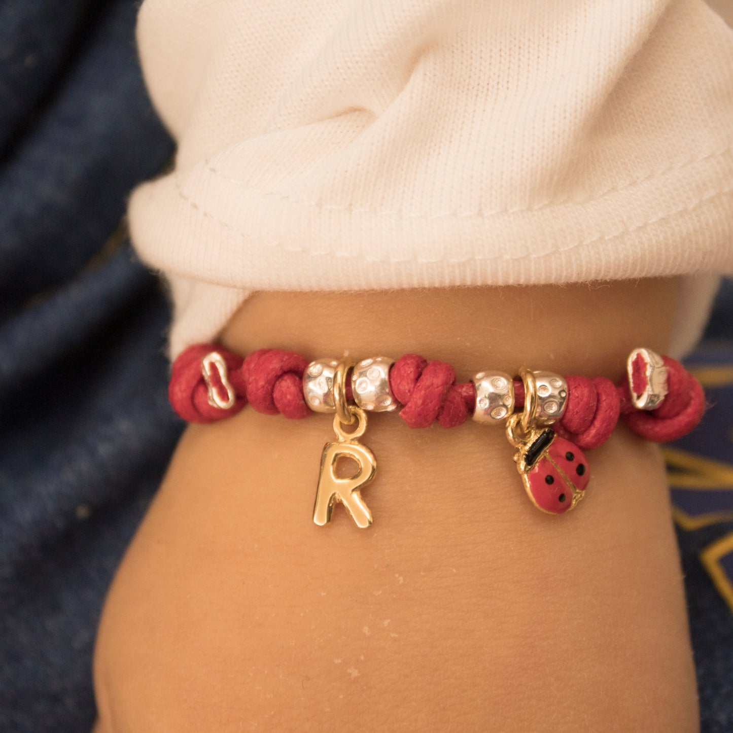 Braccialetto Satelliti Cordino Colorato - Coccinella & Iniziale