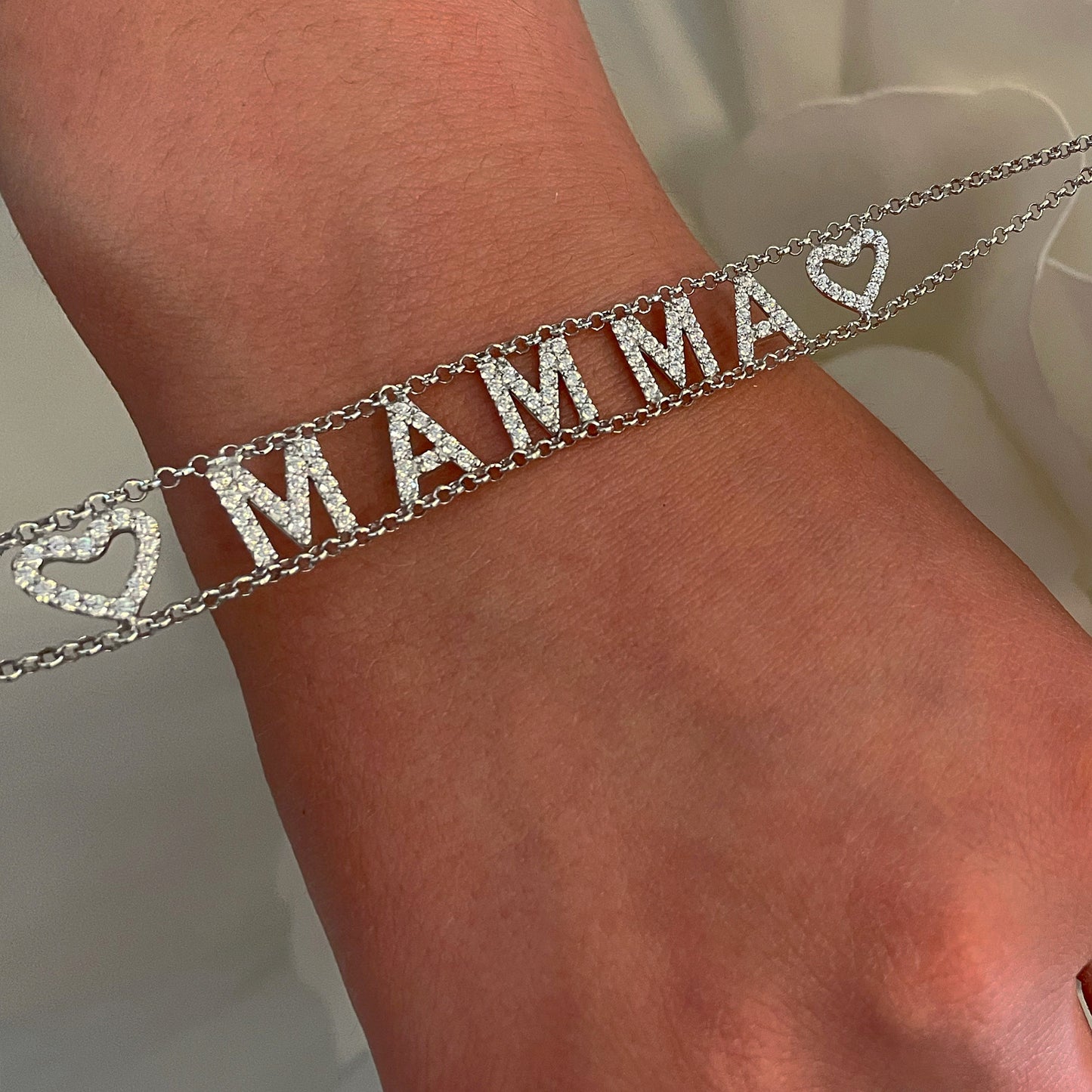 Bracciale Catena Morbida Lettere Zirconi