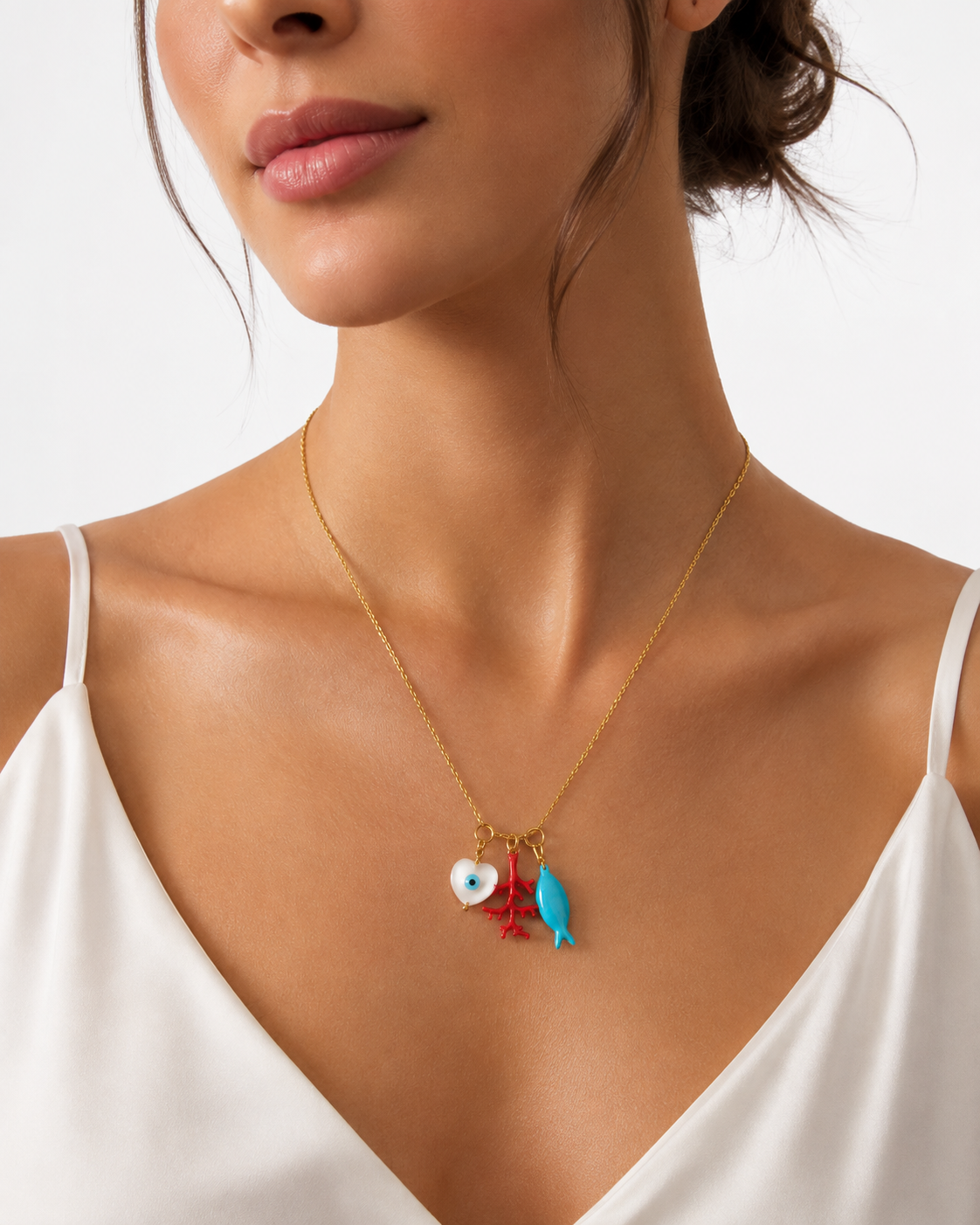 Collana Cuore Corallo e Pesciolino