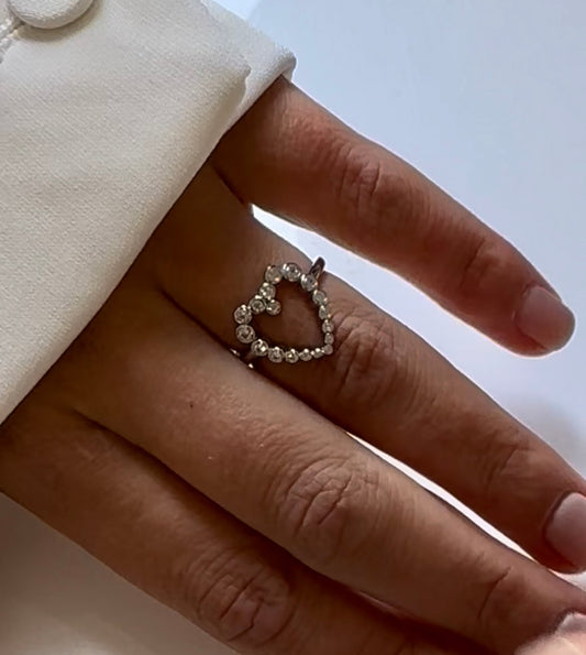 Anello Cuore in Argento 925 con Zirconi | Gioiello Luminoso e Regolabile