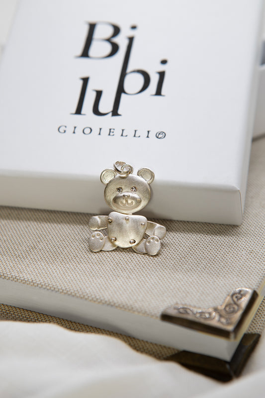 CIONDOLO  TEDDY SATINATO CON OCCHI PUNTI LUCE