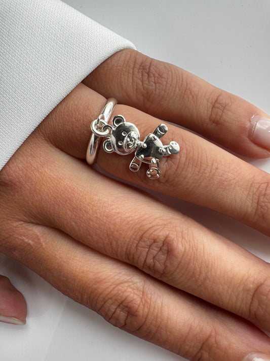 Anello Teddy Movibile in Argento 925 – Gioiello Artigianale con Orsetto Snodato