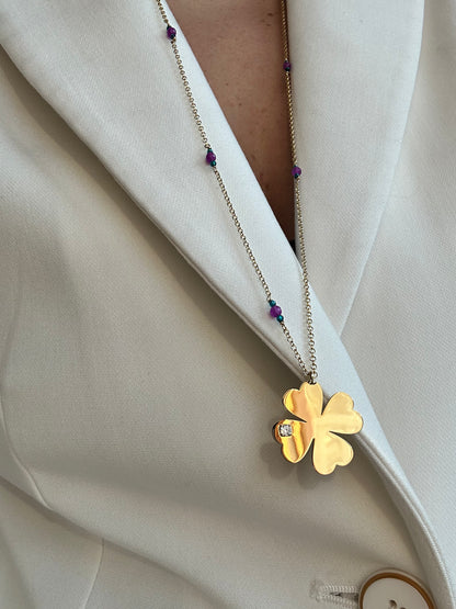 Collana Lunga "Diamante " con quadrifoglio