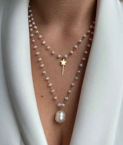Collana Doppia Bacchetta Magica & Perla Barocca