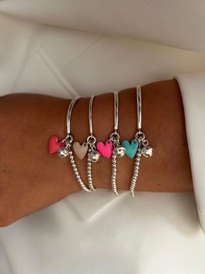 Bracciale Archetto Bollicine:  Cuore Smaltato & Campanella