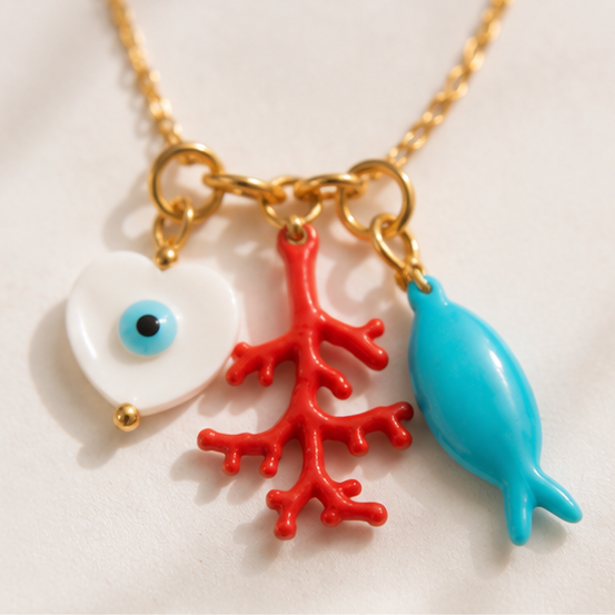 Collana Cuore Corallo e Pesciolino