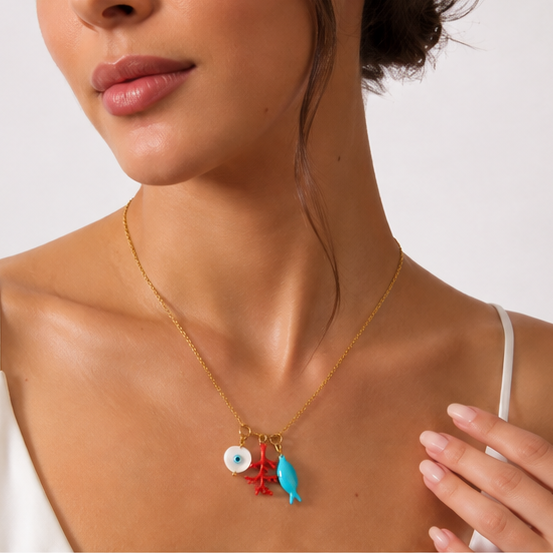 Collana Cuore Corallo e Pesciolino