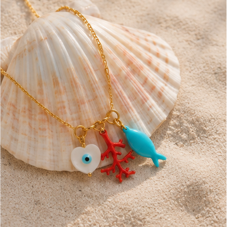 Collana Cuore Corallo e Pesciolino