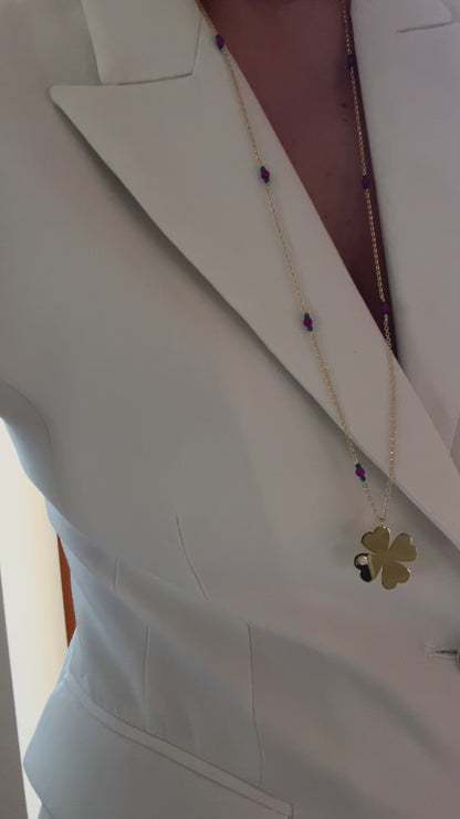 Collana Lunga "Diamante " con quadrifoglio